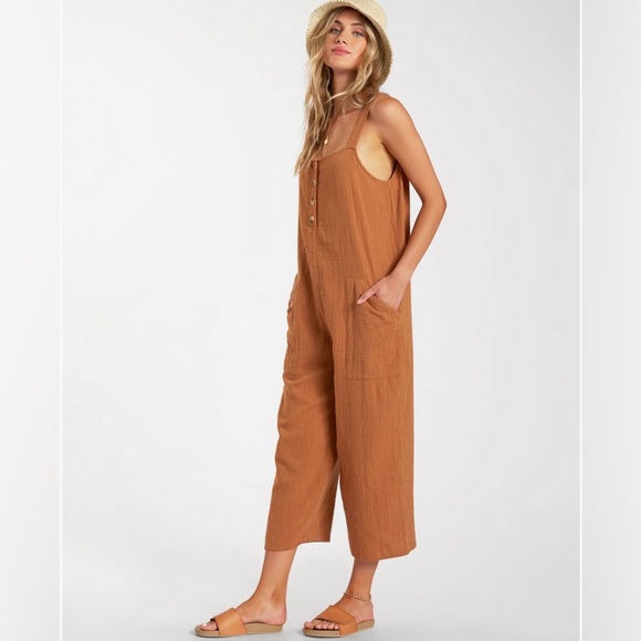 Billabong Daydream Button Front Jumpsuit in Rust NWOT - Picture 2 of 16